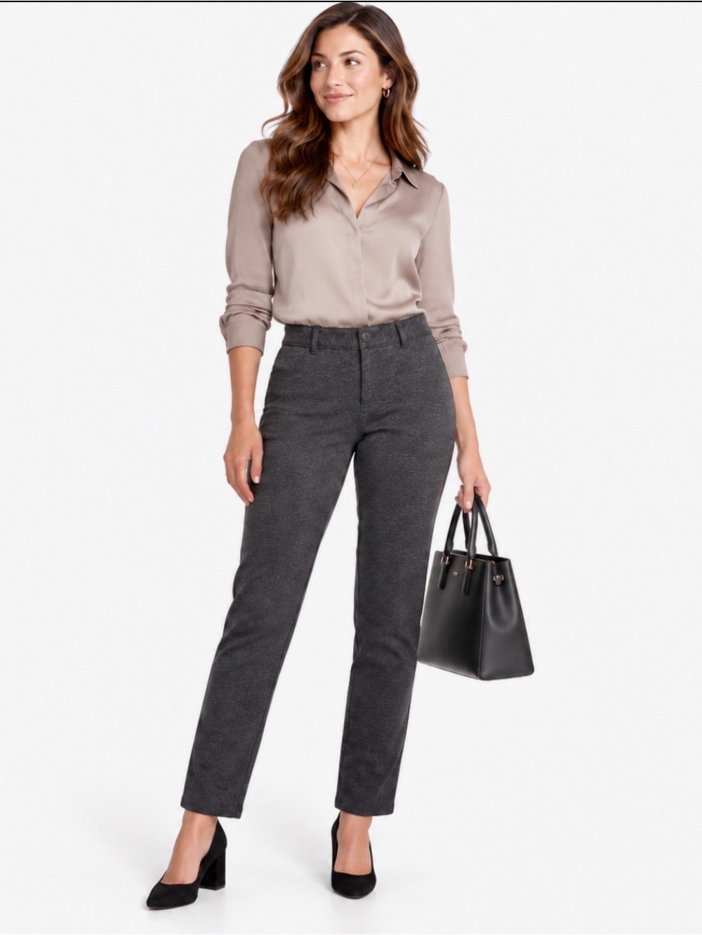 DKNY Jeans Heather Grey Knit Pants Pull On Faux Front Pockets Size 8